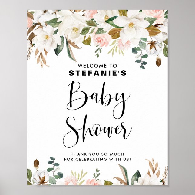 Välkomsthälsa om Magnolias och Cotton Garland Baby Poster (Framsidan)