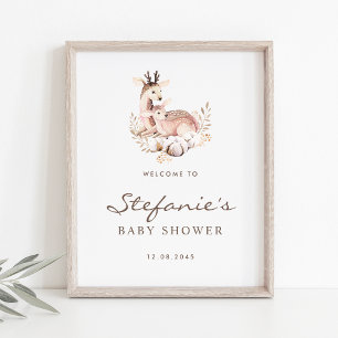 Välkomsthälsa om mamma och Baby Hjort Woodland Bab Poster