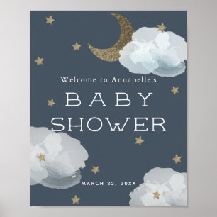 Välkomsthälsa om måne Stars & Clouds Navy Blue Bab Poster
