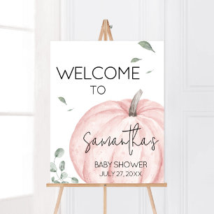 Välkomsthälsa om minimal rosa Pumpkin Baby Shower Poster