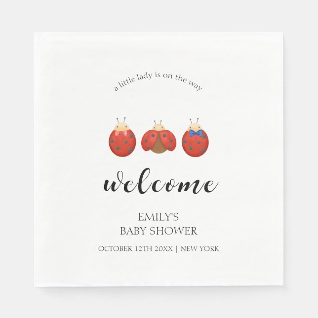 Välkomsthälsa om minimalistiskt Ladybug-familjens  Pappersservett (Framsidan)