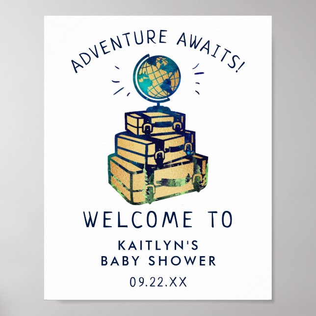 Välkomsthälsa om modern Äventyr Travel Globe Baby  Poster (Framsidan)