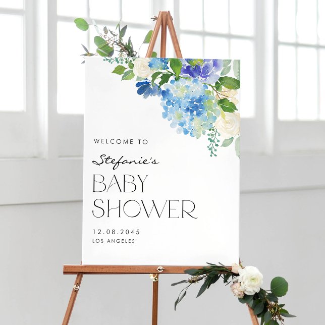 Välkomsthälsa om Modern Blue Hydrangea Flowers Bab Poster (Skapare uppladdad)