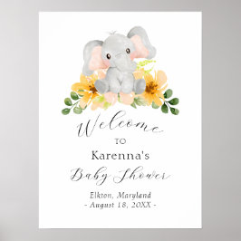 Välkomsthälsa om modern elefant-Blommigt, babykläd Poster