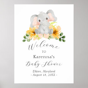 Välkomsthälsa om modern elefant-Blommigt, babykläd Poster