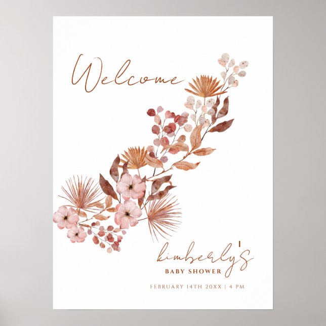 Välkomsthälsa om Modern Little Wildblommor Boho Ba Poster (Framsidan)