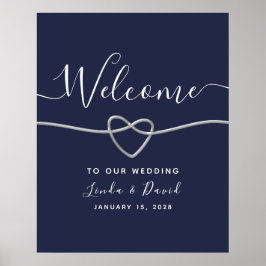 Välkomsthälsa om Modern Silver och marinblå Bröllo Poster