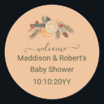 Välkomsthälsa om modern torkad vinter Citrus Baby  Runt Klistermärke<br><div class="desc">Modern torkad Citrus Merry Little Baby Shower-samling, en ny och snyggt stationär enhet och party förråd. Med vibrerande, torkade citrusskivor i varma orangar och gulter ger den här samlingen en modern, boho twist till babyduschen firande. Ren utformning av linjer och contemporary i inslag tillför chic, medan citrustemat ger naturlig värme...</div>