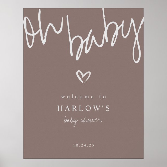 Välkomsthälsa om Neutral Baby Shower Modern Oh Bab Poster (Framsidan)