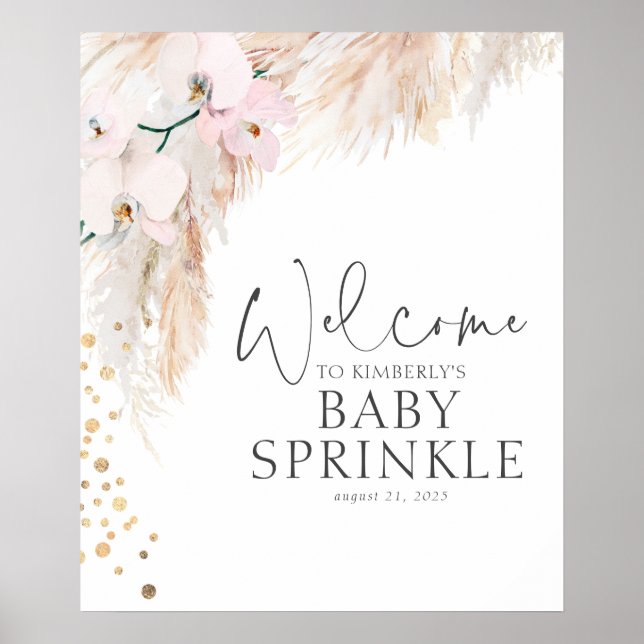 Välkomsthälsa om Pampas Grass Blommigt Baby Shower Poster (Framsidan)