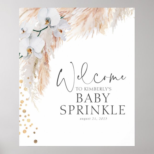 Välkomsthälsa om Pampas Grass Blommigt Baby Shower Poster (Framsidan)