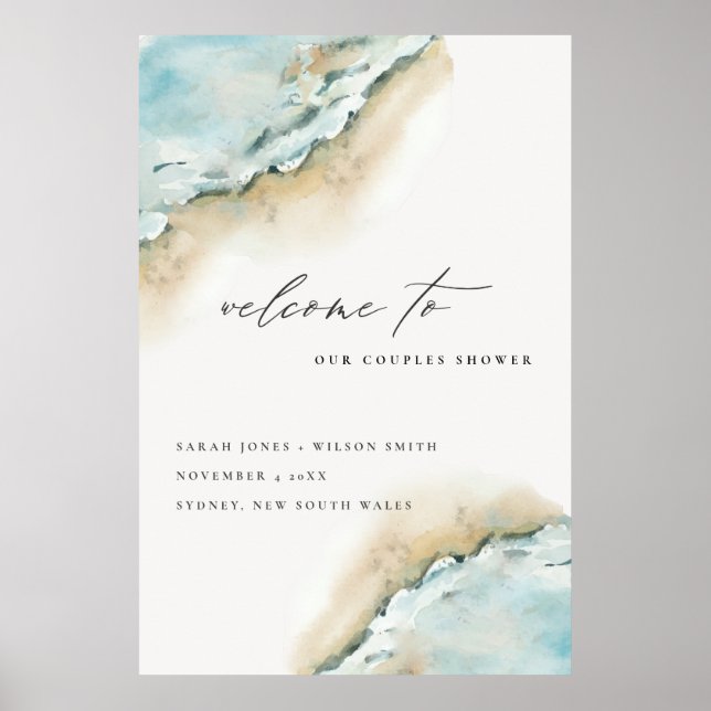 Välkomsthälsa om Par i kusthavets strandremsa Poster (Framsidan)