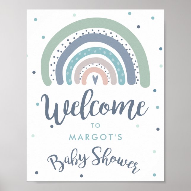 Välkomsthälsa om pastel Rainbow Baby Shower Poster (Framsidan)