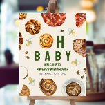 Välkomsthälsa om Pastries & Nappar Neutralt Baby S Poster<br><div class="desc">"Pastries and nappar" är ett typiskt tema för babydusch med illustration av kanelbun inkorporerad i texten "OH BABY" med illustrationer av kaffe,  pastejer och nappar.</div>