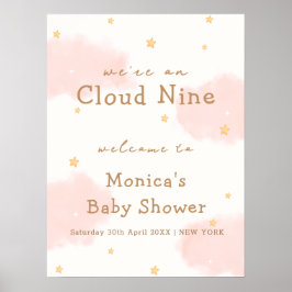 Välkomsthälsa om Pink Cute Cloud Nine Girl Baby Sh Poster