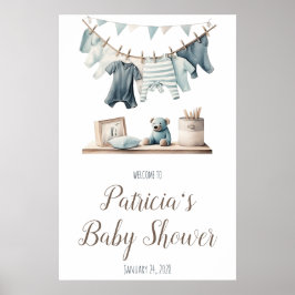 Välkomsthälsa om Pojke Clothesline Baby Shower Poster