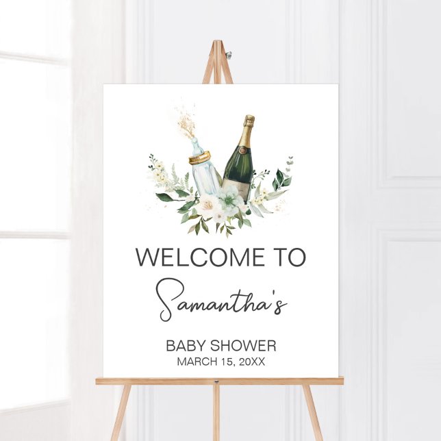 Välkomsthälsa om Poppin'Baby Flaskor Baby Shower Poster (Poppin' Bottles Baby Shower Welcome Sign)
