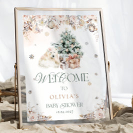 Välkomsthälsa om Rosa Baby Polar Bear Baby Shower Poster