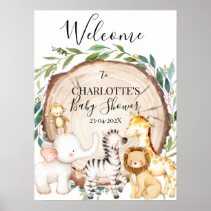 Välkomsthälsa om Safari Greenery Wood Slice Baby S Poster