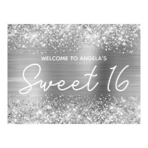 Välkomsthälsa om silver Glitter och Foil Sweet 16