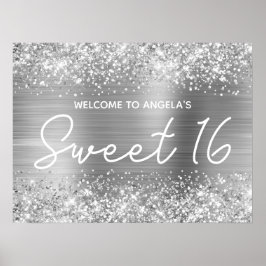 Välkomsthälsa om silver Glitter och Foil Sweet 16 Poster