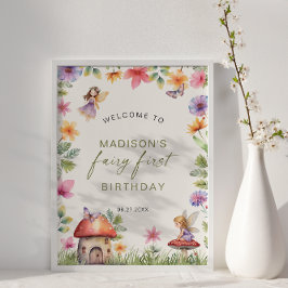 Välkomsthälsa om skogen i Fairy First Birthday Poster