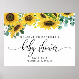 Välkomsthälsa om solblommor och eukalyptus Baby Sh Poster