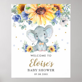 Välkomsthälsa om Solrosblå Blommigt Elephant Baby  Poster