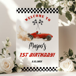 Välkomsthälsa om tävling Car Red Tävla Barns födel Poster