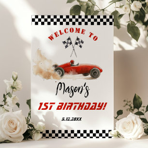 Välkomsthälsa om tävling Car Red Tävla Barns födel Poster