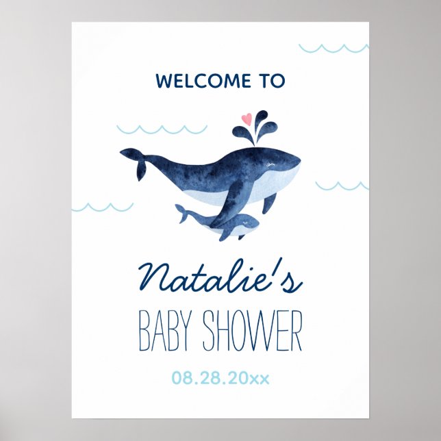 Välkomsthälsa om valar under Sea Baby Shower Poster (Framsidan)