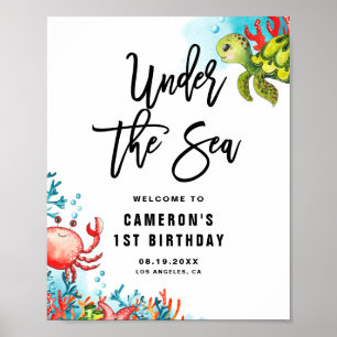 Välkomsthälsa om vattenfärg under Sea Födelsedagsf Poster