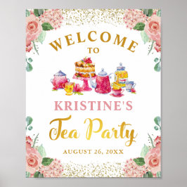 Välkomsthälsa om vattenfärgen Blommigt Guld Glitte Poster