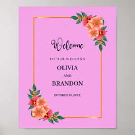 Välkomsthälsa om vattenfärgen Blommigt i Guld Ram  Poster