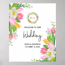 Välkomsthälsa om vattenfärgen Rosa Tulip Monogram 