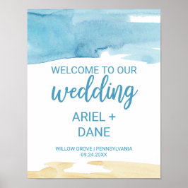 Välkomsthälsa om vattenfärgen Sand och Sea Bröllop Poster