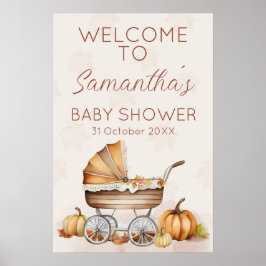 Välkomsthälsa om vattenfärgsfall, knumpkin Baby Sh Poster