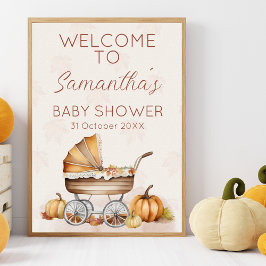Välkomsthälsa om vattenfärgsfall, knumpkin Baby Sh Poster