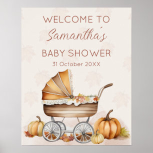 Välkomsthälsa om vattenfärgsfall, knumpkin Baby Sh Poster