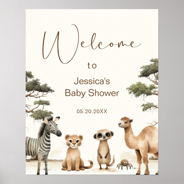 Välkomsthälsa om Watercolor Safari Jungle Baby Sho Poster (Framsidan)