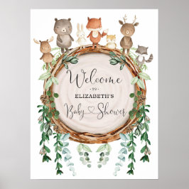 Välkomsthälsa om Whimsical Woodland Animals Baby S Poster