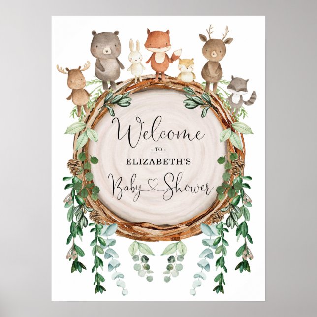 Välkomsthälsa om Whimsical Woodland Animals Baby S Poster (Framsidan)