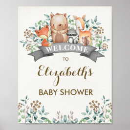 Välkomsthälsa om Whimsical Woodland Animals Baby S Poster