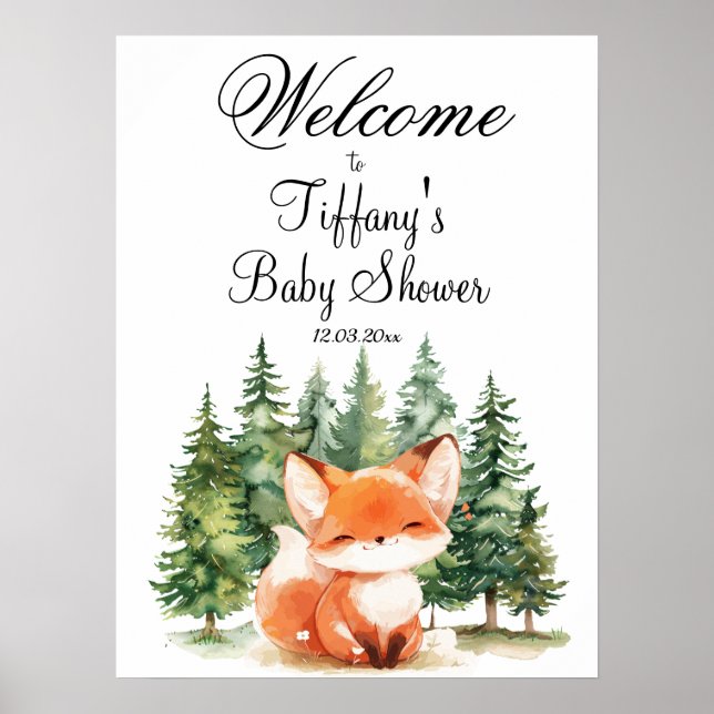 Välkomsthälsa om Whimsique Woodland Fox Baby Showe Poster (Framsidan)