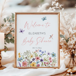 Välkomsthälsa om Wildblomfjäril Garden Baby Shower Poster