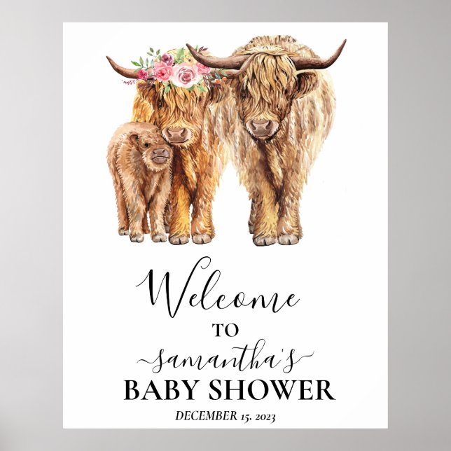 Välkomsthälsa över höglandskö Par Baby Shower Poster (Framsidan)