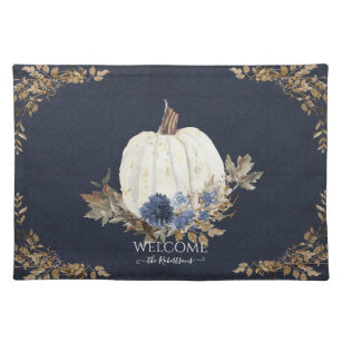 Välkomsthälsa Pumpkin för Fall Foliage Blue-Blommi Bordstablett