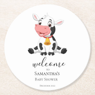 Välkomsthälsa - Tecknaden Kow Calf Baby Shower Underlägg Papper Rund