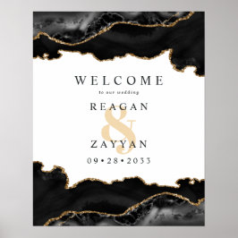 Välkomsthälsa till Black och Guld Marble Agate Brö Poster