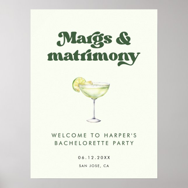 Välkomsthälsa till Margs och Matrimony Bachelorett Poster (Framsidan)